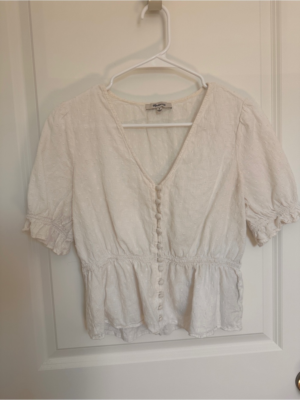 Madewell White Button-Front Peplum Blouse